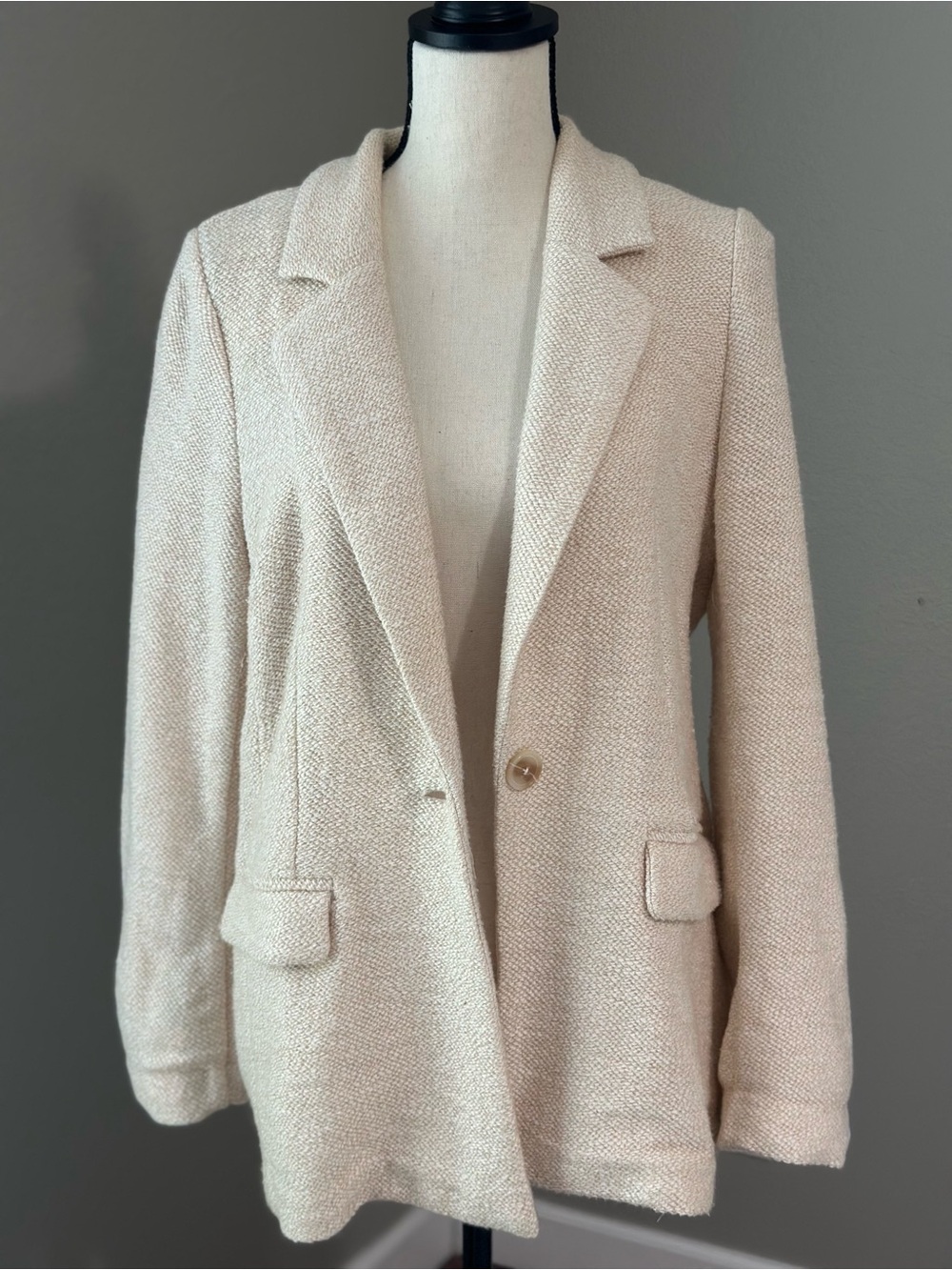 Anthropologie Cream Textured Single-Button Blazer